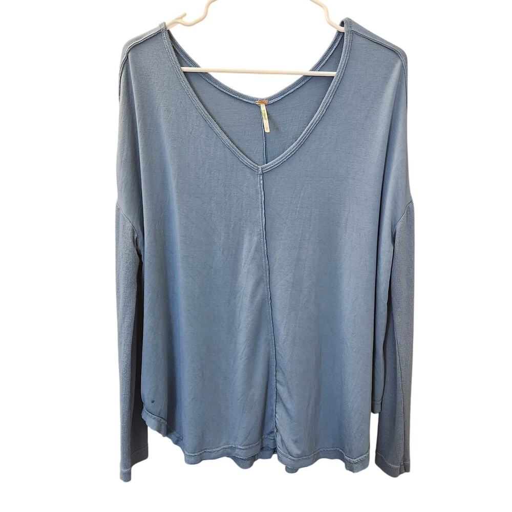 Free People Boho Oversized Blue Viscose Top Size XS